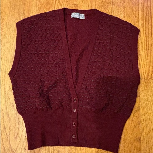 Jaeger vintage wool waffle knit patterns maroon button vest size small - Picture 1 of 15
